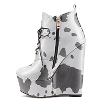 Castamere Women High Heel Platform Wedge 5.9 Inches Heels Round Toe Ankle Boots Short Bootie Dress Party Lace-up Zipper Boots