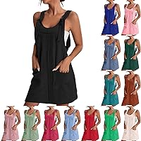 Pinafore Dress for Women Soild Color Square Apron Garden Work Pinafore Dress Suspender Simple Dresses Plus Size with Pockets