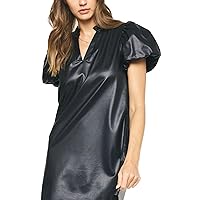 Black Faux Leather Short Sleeve v-Neck Mini Dress S