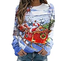 Fall Outfits For Women 2023, Casual Fashion Christmas Print Long Sleeve O-Neck Pullover Top Womens 2023 Outfit Red Light Up Plus Size Sweaters Casual Under Top Sweaters Casual (M, Blue)