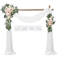 Artificial Wedding Arch Flowers Kit,2 PCS Pink Theme Floral Arrangement, 1 PCS White Fabric Drap, for Wedding Ceremony Bouquets and Reception Backdrop Decoration