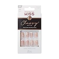 KISS Classy Press On Nails, Nail glue included, Stay Charmed', White, Medium Size, Square Shape, Includes 28 Nails, 2g glue, 1 Manicure Stick, 1 Mini File