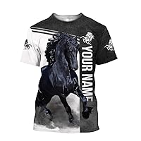 Personalized Friesian Horse 3D All Over Print T-Shirt, Custom Friesian Horse Short Sleeve Tees Gifts for Men Full Size S-5XL HAQNT1465-1