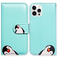 Bcov iPhone 14 Pro Case, Black Penguin Leather Flip Phone Case Wallet Cover with Card Slot Holder Kickstand for iPhone 14 Pro