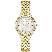 Bulova Ladies' Classic Crystal Gold Stainless Steel 3-Hand Quartz Watch, Mother of Pearl Dial