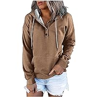 Anjikang Fashion Hooded Sweatshirts for Women Fall Casual Drawstring Button Collar Hoodie Loose Fit Pullover Tops with Pocket