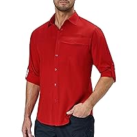 Alimens & Gentle Mens Long Sleeve Hiking Shirts Quick Dry UPF 50+ UV Sun Protection Fishing Shirt Cooling Button Down Shirt Red