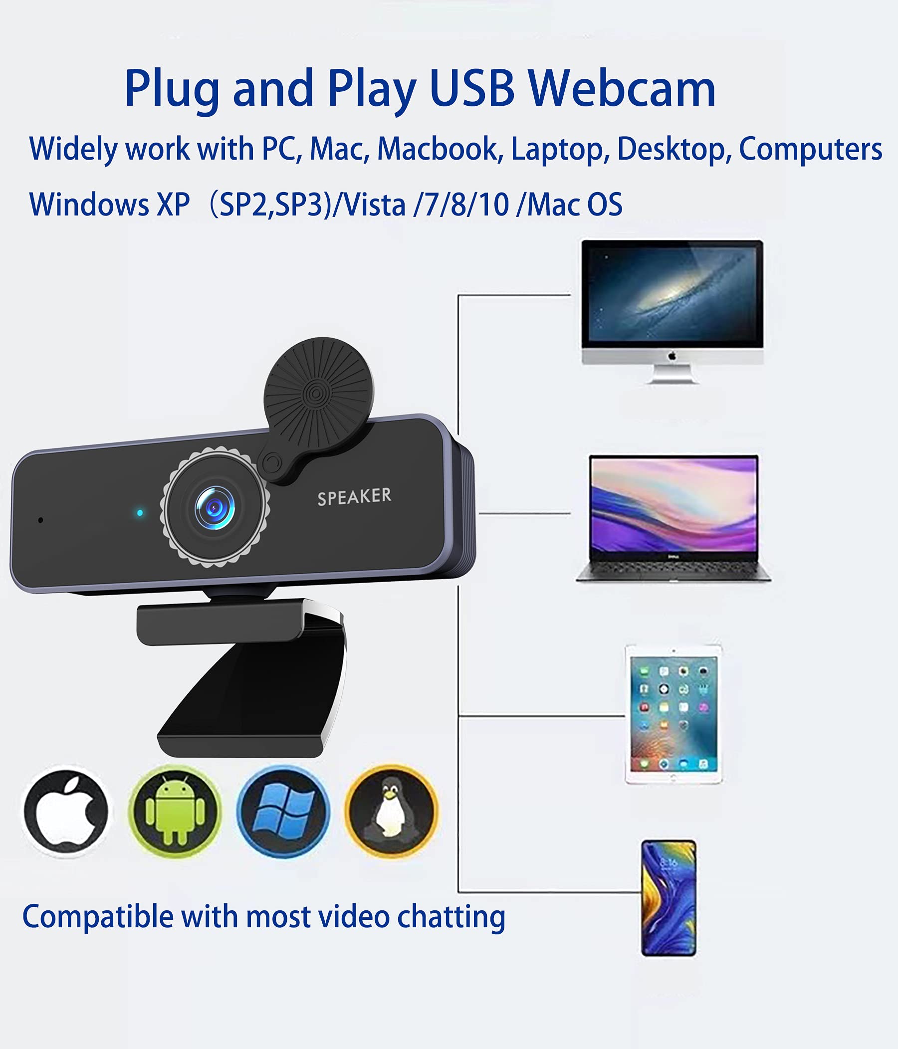 FAzuFlt 4K UHD Webcam, USB Web Camera, Compatible with Zoom/Skype/Teams/Webex, PC Mac Desktop, MIC, Camera, Speaker 3 in 1, Face Optimization…