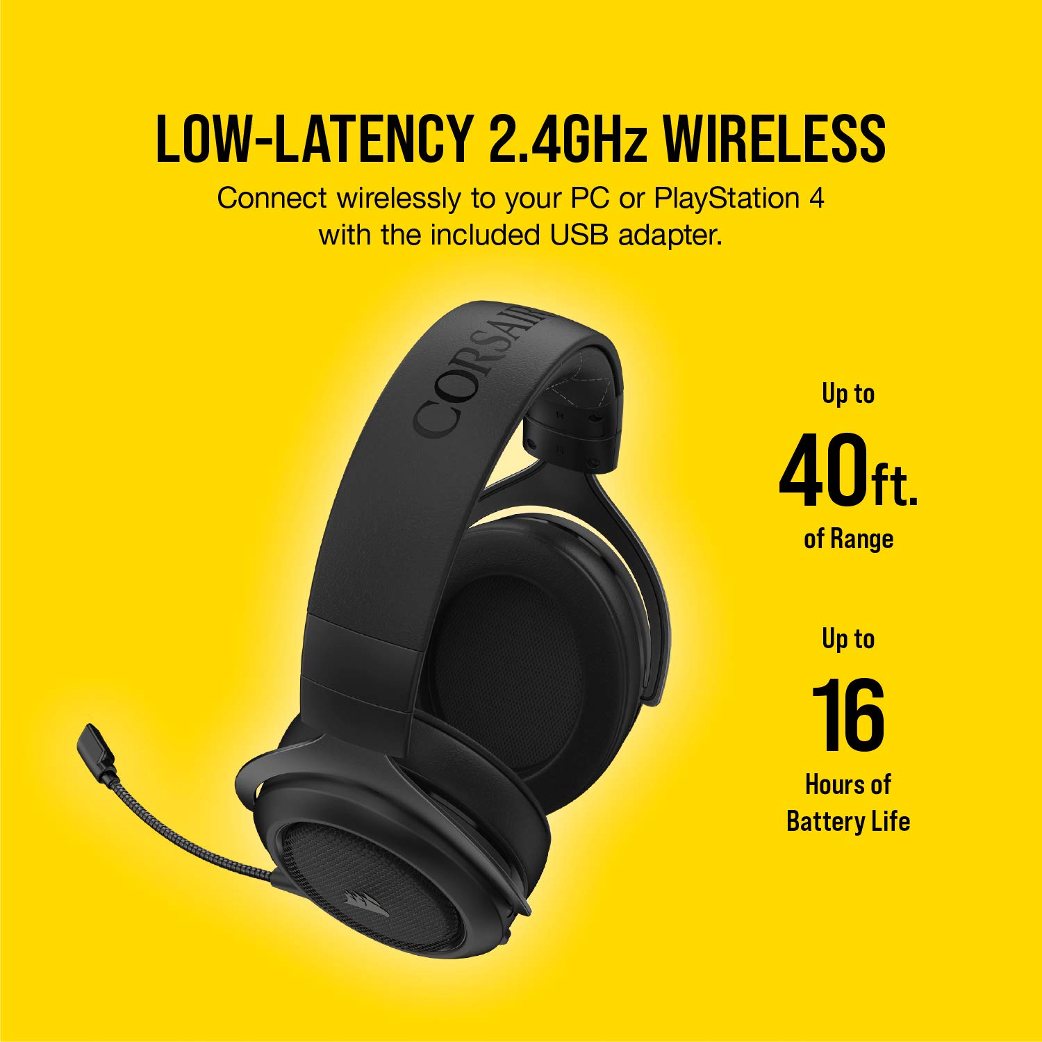 Corsair HS70 Pro Wireless Gaming Headset - 7.1 Surround Sound Headphones for PC, MacOS, PS5, PS4 - Discord Certified - 50mm Drivers – Carbon,Black