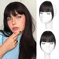 MORICA Clip in Bangs - 100% Human Hair French Bangs Clip in Hair Extensions, Brown Black Bangs Fringe with Temples Hairpieces for Women Curved Bangs for Daily Wear (French Bangs,Brown Black)