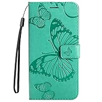 Wallet Case Compatible with Huawei Mate 30 Lite, Big Butterfly PU Leather Flip Folio Shockproof Cover for Mate 30 Lite (Green)
