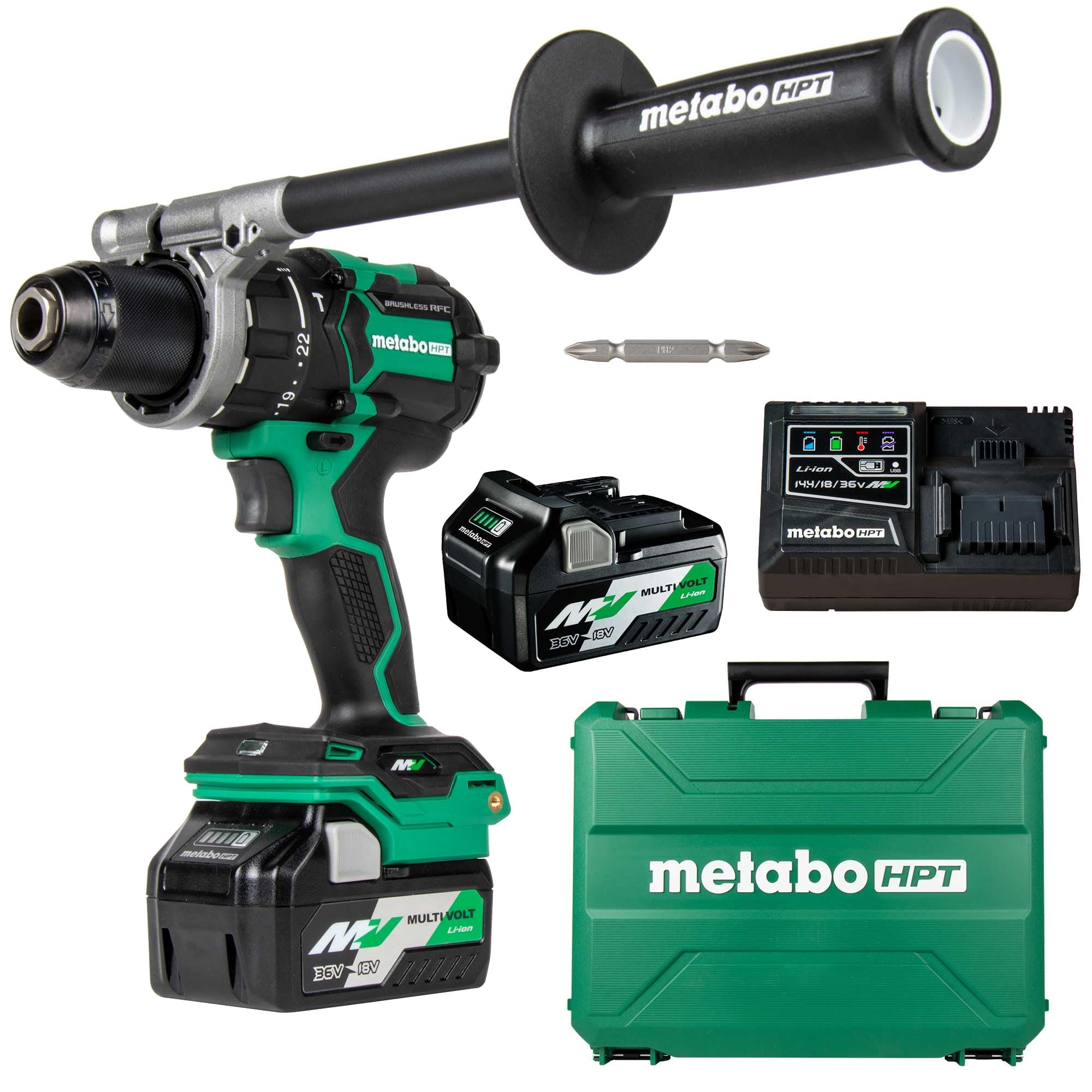 Metabo HPT 36V MultiVolt™ Cordless ½-Inch Hammer Drill Kit | 1,400 in-lbs. Max Torque | Reactive Force Control | Optional AC Adapter | DV36DC