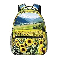 Sunflower Over The Mountains And Fields Backpack, 15.7 Inch Large Backpack, Zippered Pocket, Lightweight, Foldable, Easy To Travel