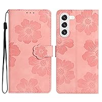 Galaxy S24 Plus Case Wallet for Women, Card Holder Folding Flip Design Flower Embossing Leather Magnetic Folio Cover Compatible with Samsung Galaxy S24 Plus (Pink)
