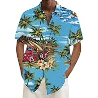 Men's Casual Caribbean Shirts Short Sleeve Hawaiian Button Down Funny Tropical Loose Fit Cruise Party Beach Summer