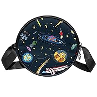 Starry Sky Space Galaxy Crossbody Bag for Women Teen Girls Round Canvas Shoulder Bag Purse Tote Handbag Bag