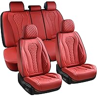 Coverado Seat Covers, Car Seat Covers Full Set, Red Car Seat Cover, Car Seat Covers Front Seats Back Seat Cover, Waterproof Car Seat Cushion,Leather Seat Cover Seat Protector Universal Fit Most Cars