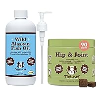 Complete Wellness dog vitamins and supplements bundle, includes (1) Hip and Joint Chews Supplement-90 pcs cosequin for dogs, (1) Wild Alaskan Fish Oil 16 Oz omega 3 fish oil for do