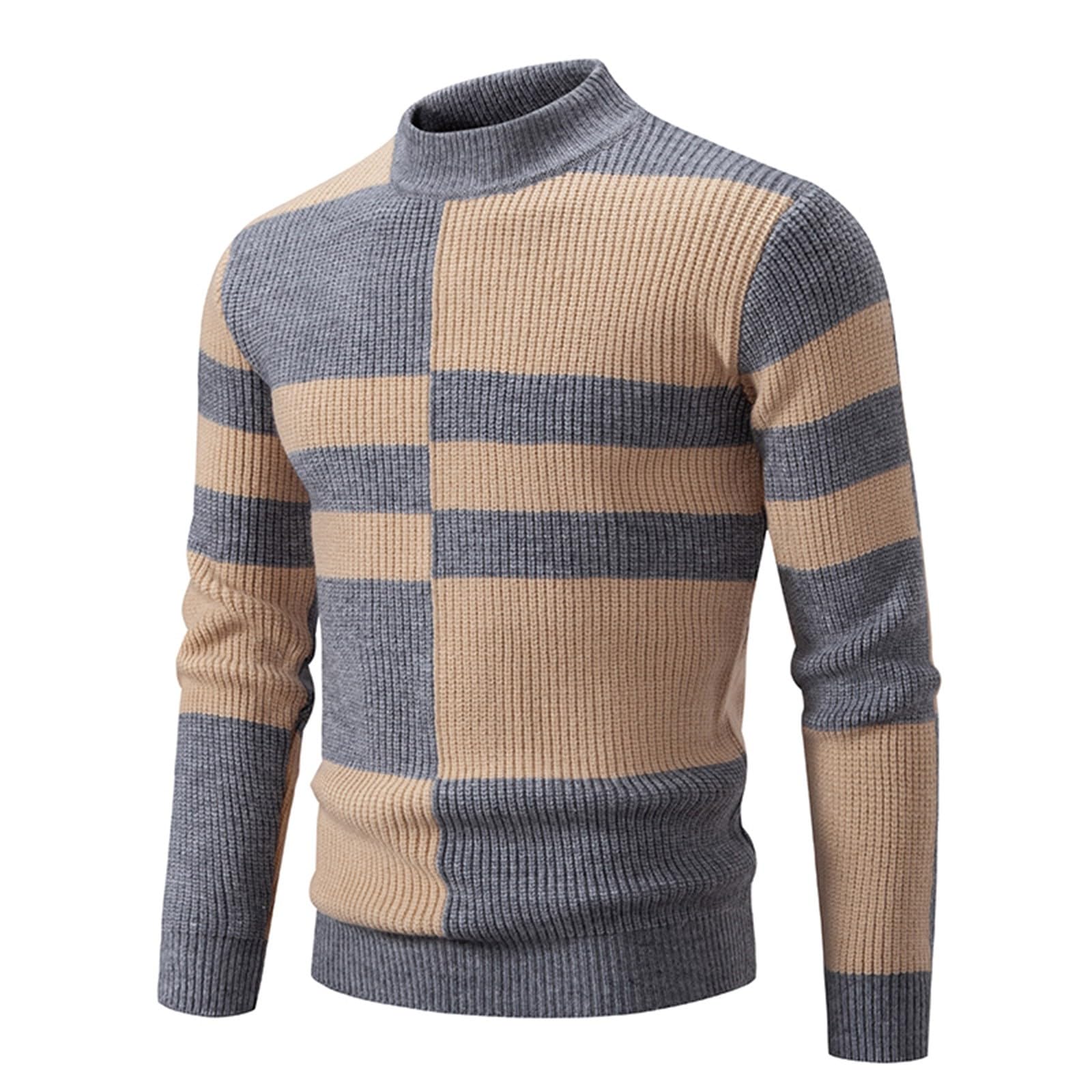 XIAXOGOOL Men's Sweater Crewneck Pullover Long Sleeve Color Block Cable Knit Warm Chunky Winter Jumper Sweaters