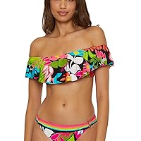 Trina Turk Tiki Ruffle Bandeau Bikini Top, Off Shoulder, Floral Print, Swimwear Separates for Women