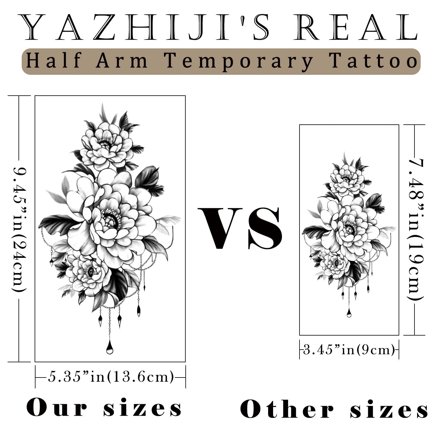 Yazhiji 49 sheets large sexy flowers collection waterproof temporary tattoos lasting fake tattoos for women and girls.