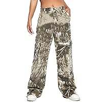 Vaceky Women's Camouflage Jeans High Waist Straight Leg Cargo Pocket Denim Pants Y2K Streetwear