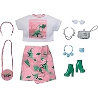 Barbie Clothing & Accessories Inspired by Jurassic World with 10 Storytelling Pieces Dolls: Crop Top & Mini Skirt, Ankle Boots, Purse, Clutch Sunglasses & More, Gift for 3 to 8 Year Olds