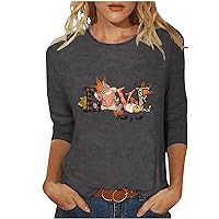 Fall Y'all Shirts for Women Funny Cute Gnomes Graphic Tee Tops 3/4 Sleeve Round Neck Halloween Blouse Trendy T-Shirt