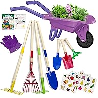 Kids Gardening Tools Outdoor Toys Set Backyard Play with Wheelbarrow Educational STEM Learning Pretend Toys Outdoor Indoor for Toddlers Kids Boys Girls (Purple)
