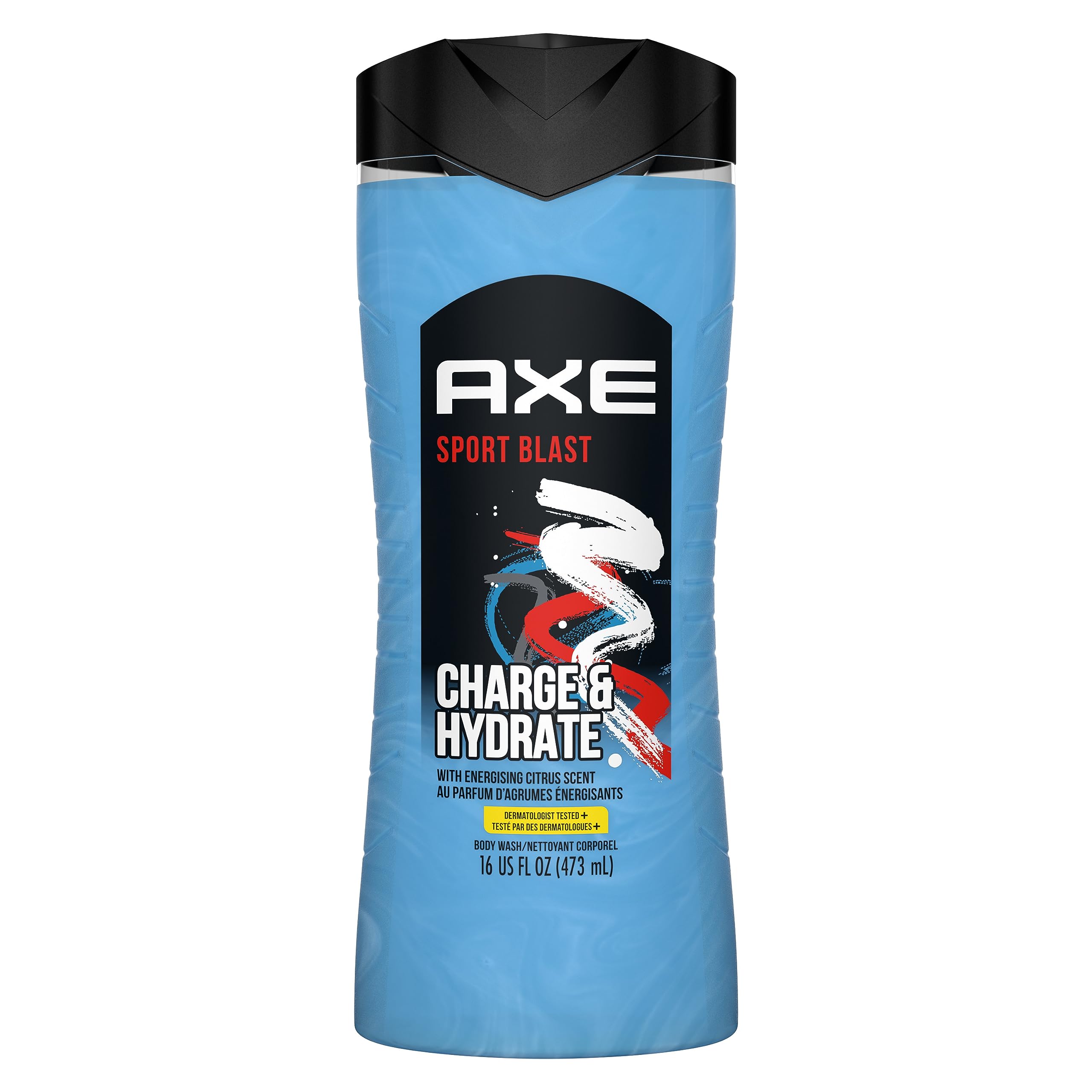 AXE Body Wash Charge and Hydrate Sports Blast Energizing Citrus Scent Men's Body Wash 100 percent Recycled Bottle 16 oz (Pack of 4)