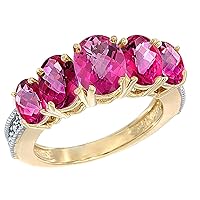 10K Yellow Gold Diamond Natural Pink Topaz Ring 5-Stone Oval 8x6 Ctr,7x5,6x4 Sides, Sizes 5-10