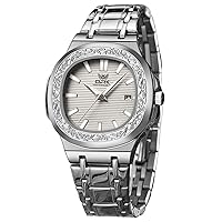 OPK Diamond Watches for Men Waterproof Sculpture Analog Casual Quartz Luxury Business Luminous Dress with Day Date Calendar and Stainless Steel Bracelet