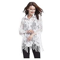 SIMPLY COUTURE Women's Long Sleeve Floral Mesh Button Down Blouse