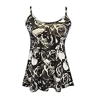 Women's New Strappy Skull Rose Print Camisole Vest Top