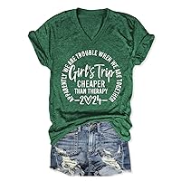 Girl's Trip Cheaper Than Therapy T Shirt Womens Casual Short Sleeve V Neck Tees Funny Girls Trip Letter Graphic Tops