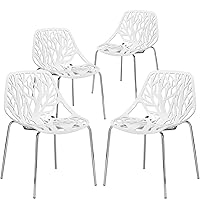 POLY & BARK EdgeMod Modern Mid-Century Birds Nest Dining Side Chair in White with Chrome Legs (Set of 4)