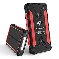 20,000 maH Wireless Mobile Solar Power Bank/Charger with USB Connection (Red)