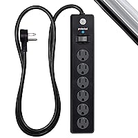GE 6-Outlet Surge Protector, 4 Ft Extension Cord, Power Strip, 800 Joules, Flat Plug, Twist-to-Close Safety Covers, Protected Indicator Light, UL Listed, Black, 33659