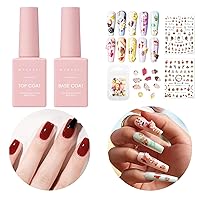 No Wipe Top Coat and Base Coat Kit Bundle with Makartt Nail Decorating Kit Including Nail Stickers and Nail Decor