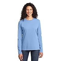 Port & Company Ladies Long Sleeve 100% Cotton T-Shirt, Light Blue, Small