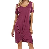 Women's Cold Shoulder Summer Twist Knot Mini Tshirts Dresses