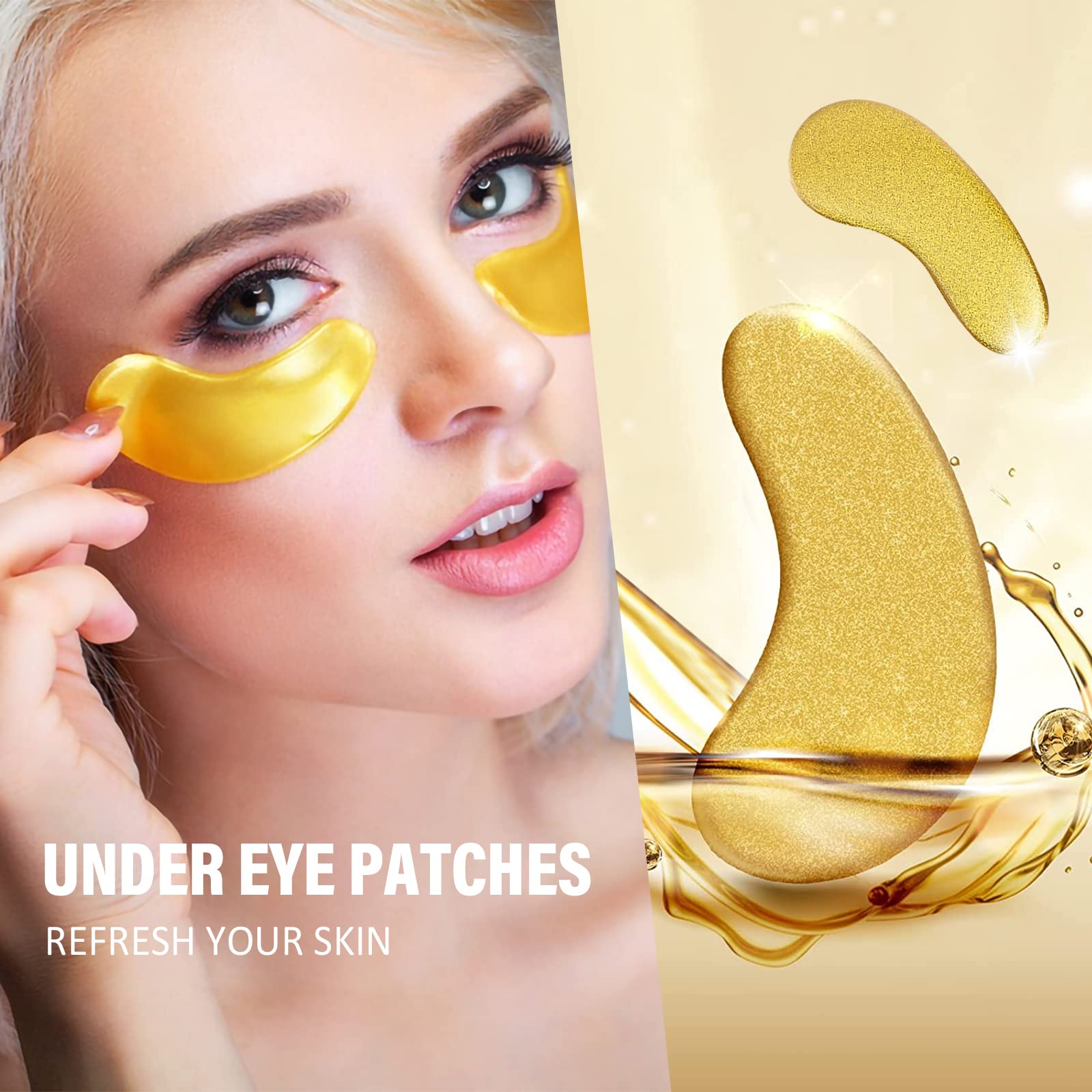 Xhoon 24K Gold Under Eye Patches - 20 Pairs Amino Acid & Collagen, Under Eye Mask for Face Care, Dark Circles and Puffiness, Beauty & Personal Care