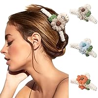 Molans 3PCS Fluffy Braided Hair Claw Clips, 4.72 Inch Large Fuzzy Plush Flower Hair Claw Clips for Women Girls, Strong Hold Hair Catch for Thick Thin Hair
