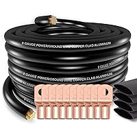 1/0 Gauge Wire (25ft) Copper Clad Aluminum CAA Car Amplifier Power Ground Cable，Primary Automotive Wire, Battery Cable, Car Audio Speaker Stereo with Lugs Terminal Connectors and Heat Shrink Tube
