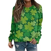 Plus Size 3/4 Sleeve Camping Blouses Women Floofy St Patrick's Day Frill Cosy Tee Shirts Women's Comfy Crewneck