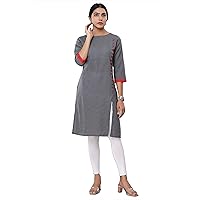 Vihaan Impex Casual Kurti for Women Kantha Printed Tunic Dress for party Grey