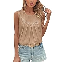 Crop Tops for Women Trendy, Women's Casual Loose 2024 Sleeveless Pleated Tank, S XL