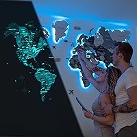 3D LED Wood World Map 3.0 with Luminous Option - Wall Art Home Decor Gifts - LED Lighting Wall Decor Housewarming Gift Idea - Travel Wooden Maps with Backlighting All Sizes (Nordik)
