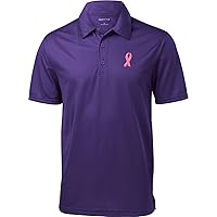 Breast Cancer Embroidered Pink Ribbon Pocket Print Textured Polo