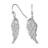 Heavenly Spiritual Symbol Cubic Zirconia Pave CZ Guardian Angel Wing Feather Lever back Dangle Earrings For Women For Teen .925 Sterling Silver French Wire Threader